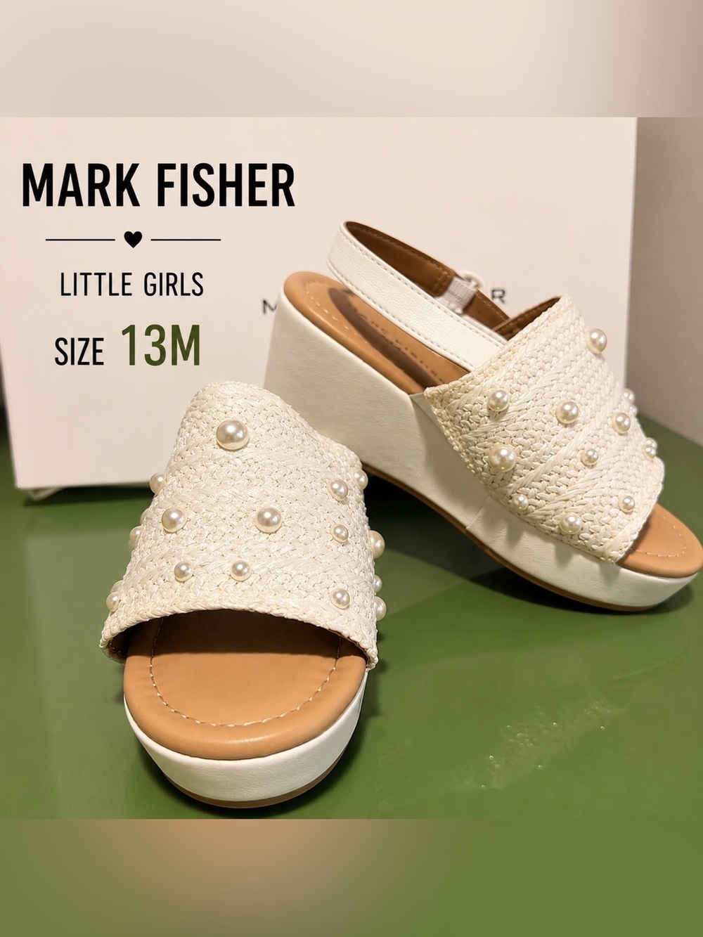 Marc Fisher little girls Marren Slingback Wedge Sandal/white size 13M